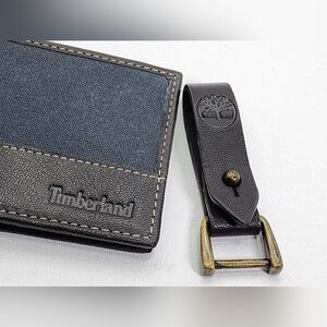 Men's Timberland Canvas And Leather Wallet And Key Fob Set